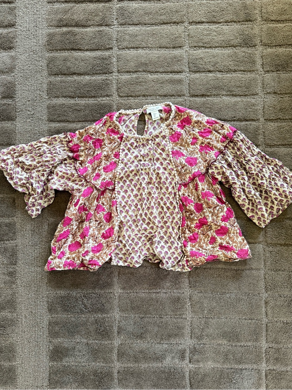 Rachel Zoe Pink and Cream Floral Ruffle Crop Top